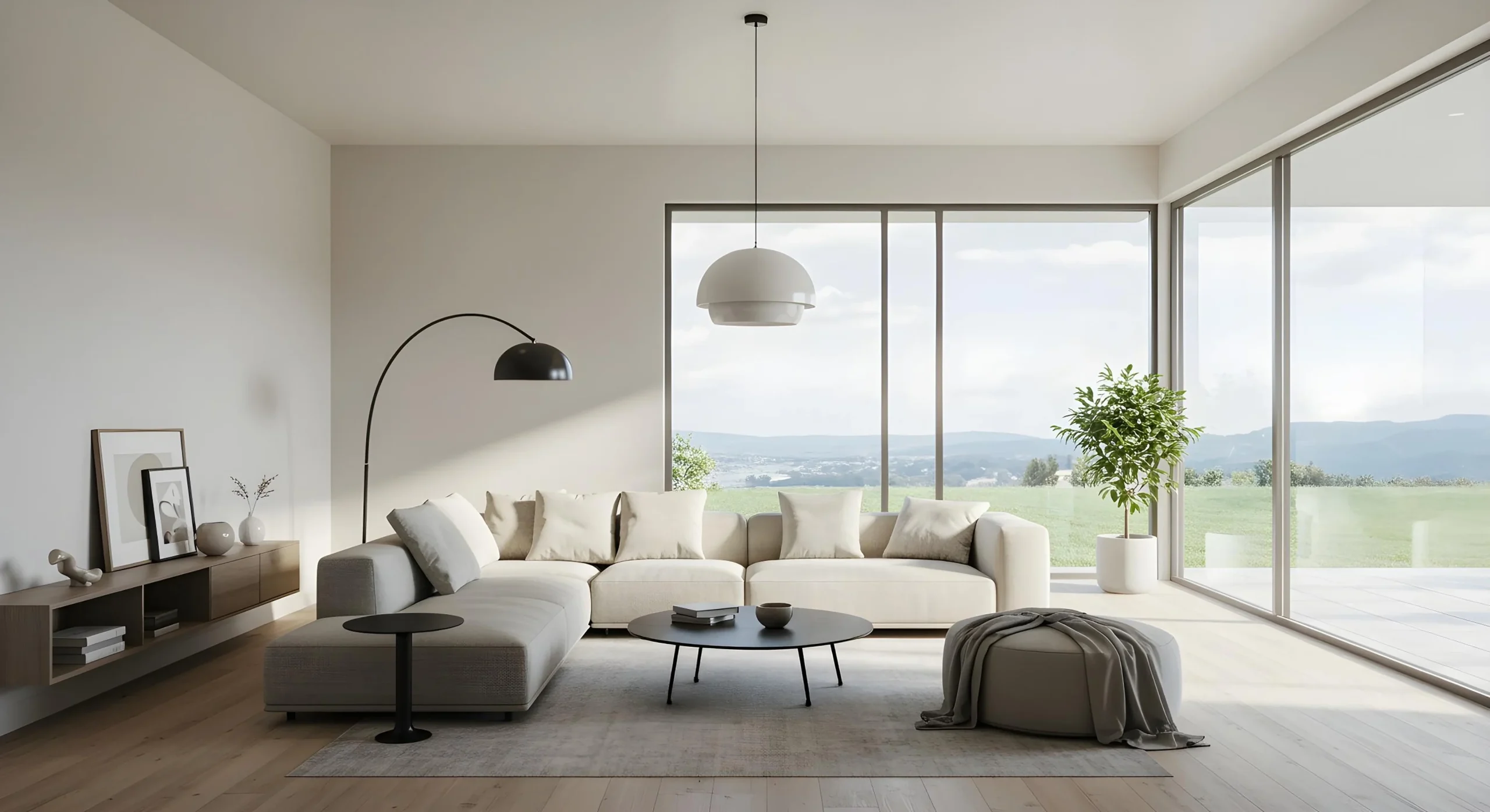 Modern living room with floor-to-ceiling glass windows installed by Trusted Glass Pros